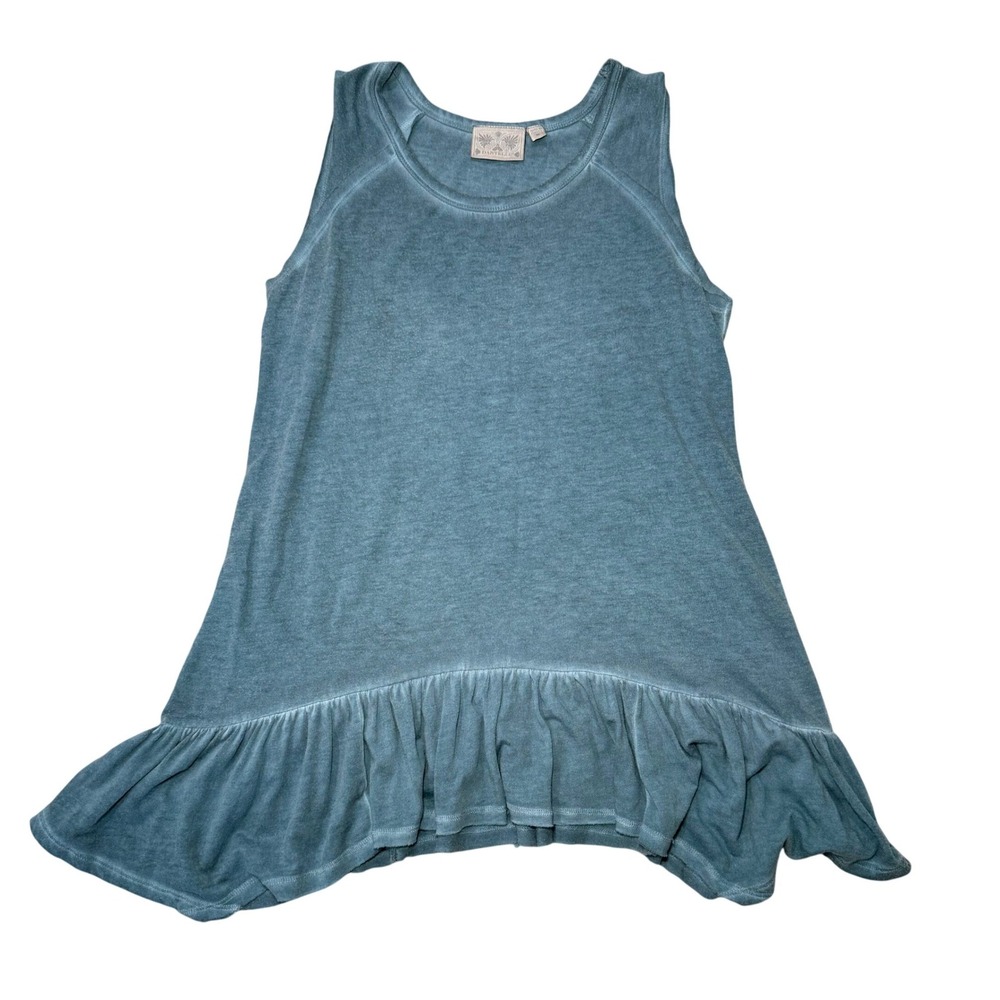 Dantelle Blue Ruffle Hem Tunic Top Women Size M Raw Edge Casual‎
